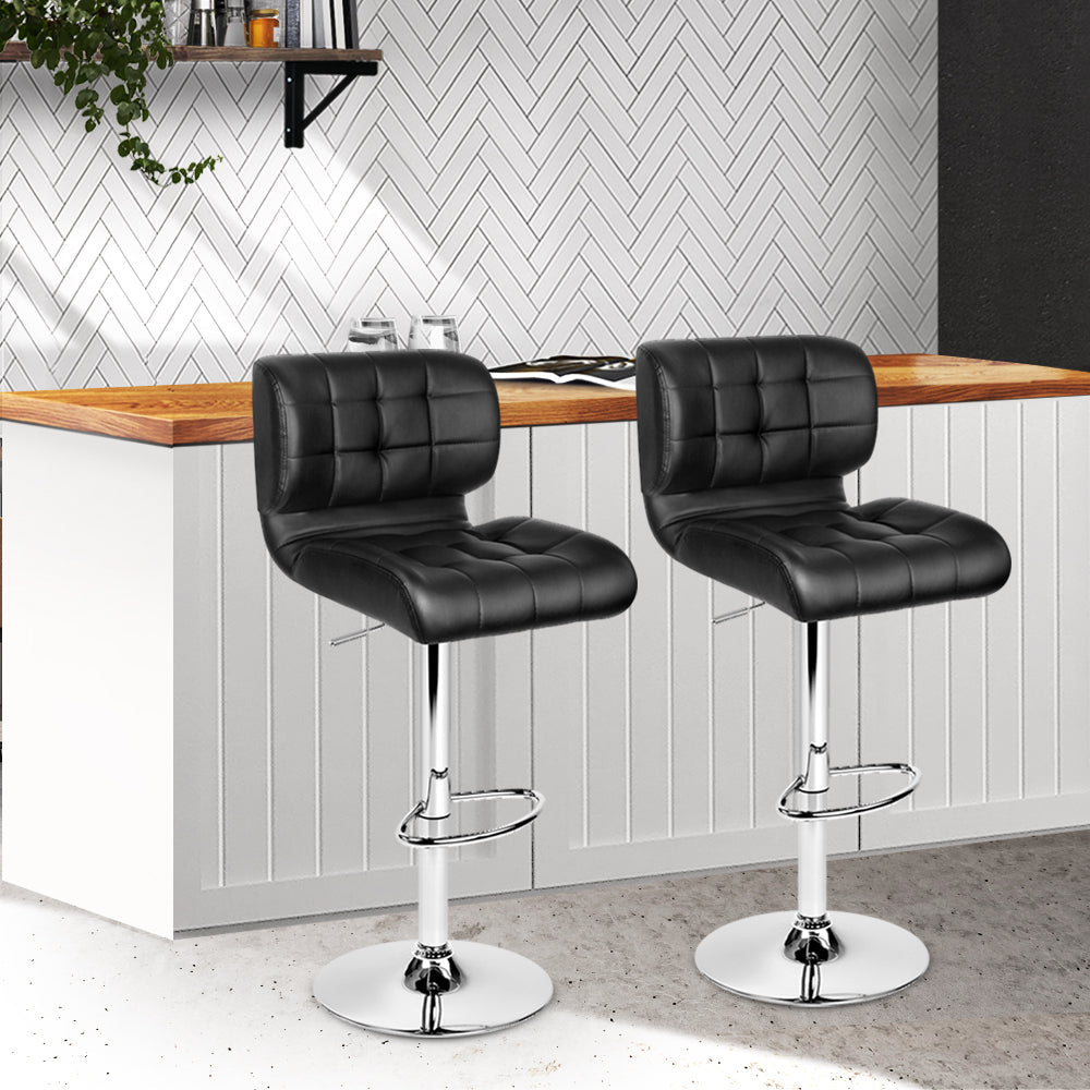 Artiss PU Leather Gas Lift Bar Stools in Black & Chrome - Set of 2 - Notbrand