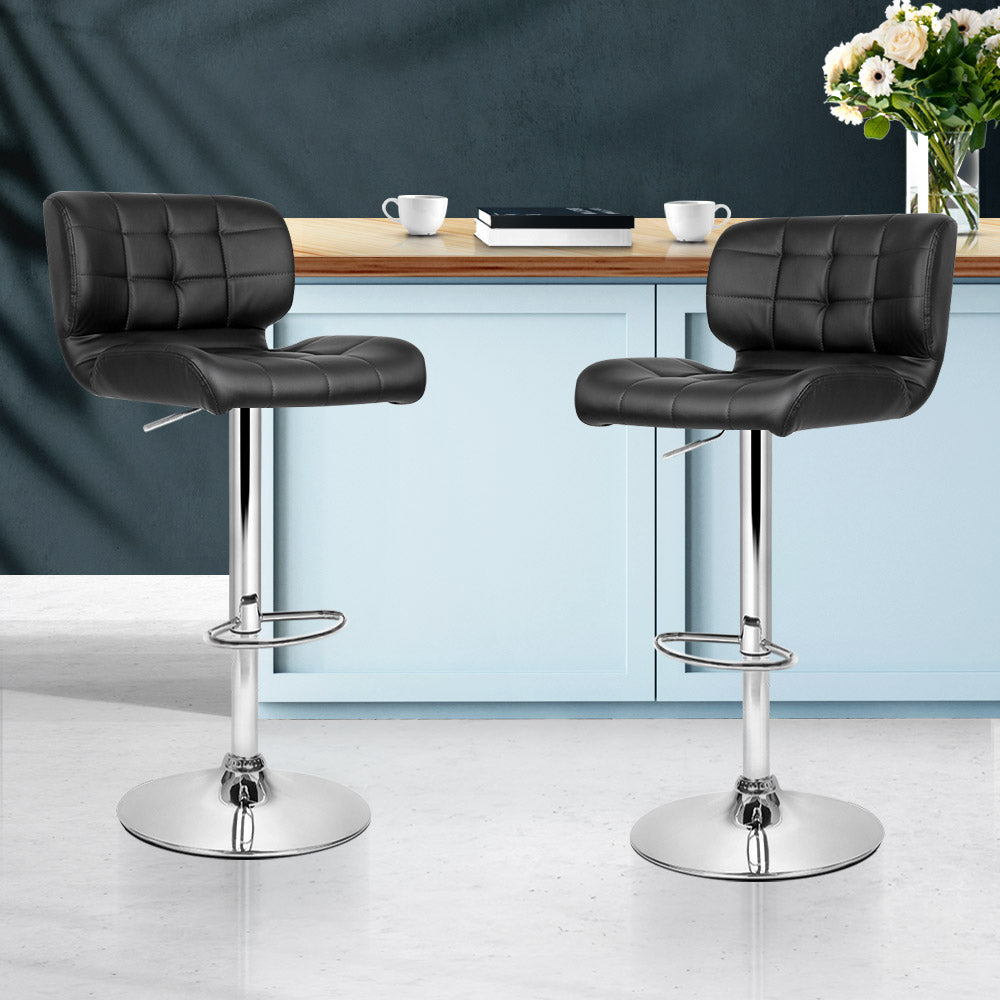 Artiss PU Leather Gas Lift Bar Stools in Black & Chrome - Set of 2 - Notbrand