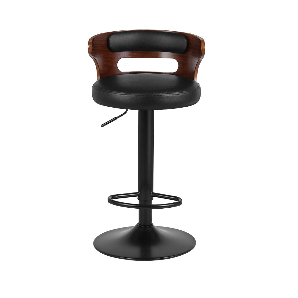 Artiss Wooden Gas Lifted Bar Stools in Black Leather - Set of 2