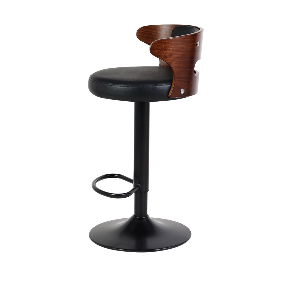 Artiss Wooden Gas Lifted Bar Stools in Black Leather - Set of 2