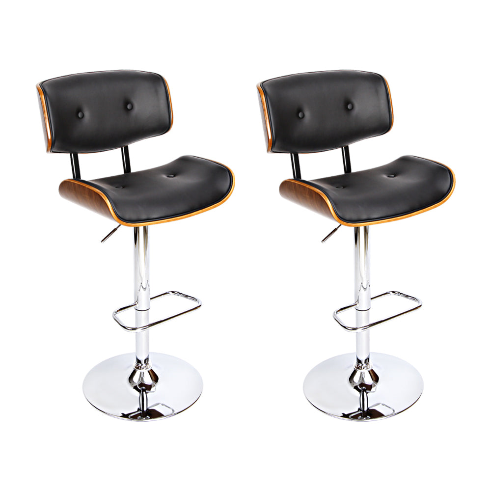 Artiss Set of 2 Wooden Gas Lift Bar Stools - Black and Chrome - Notbrand