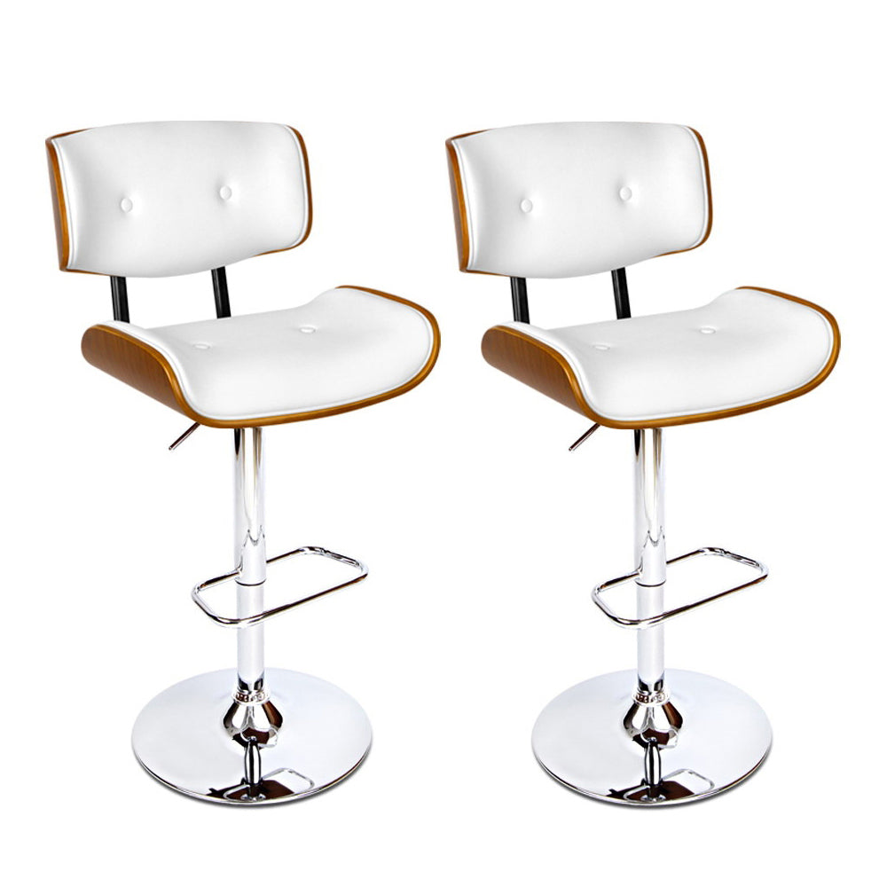 Artiss Set of 2 Wooden Gas Lift Bar Stool - White and Chrome - Notbrand