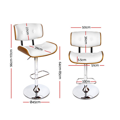 Artiss Set of 2 Wooden Gas Lift Bar Stool - White and Chrome - Notbrand