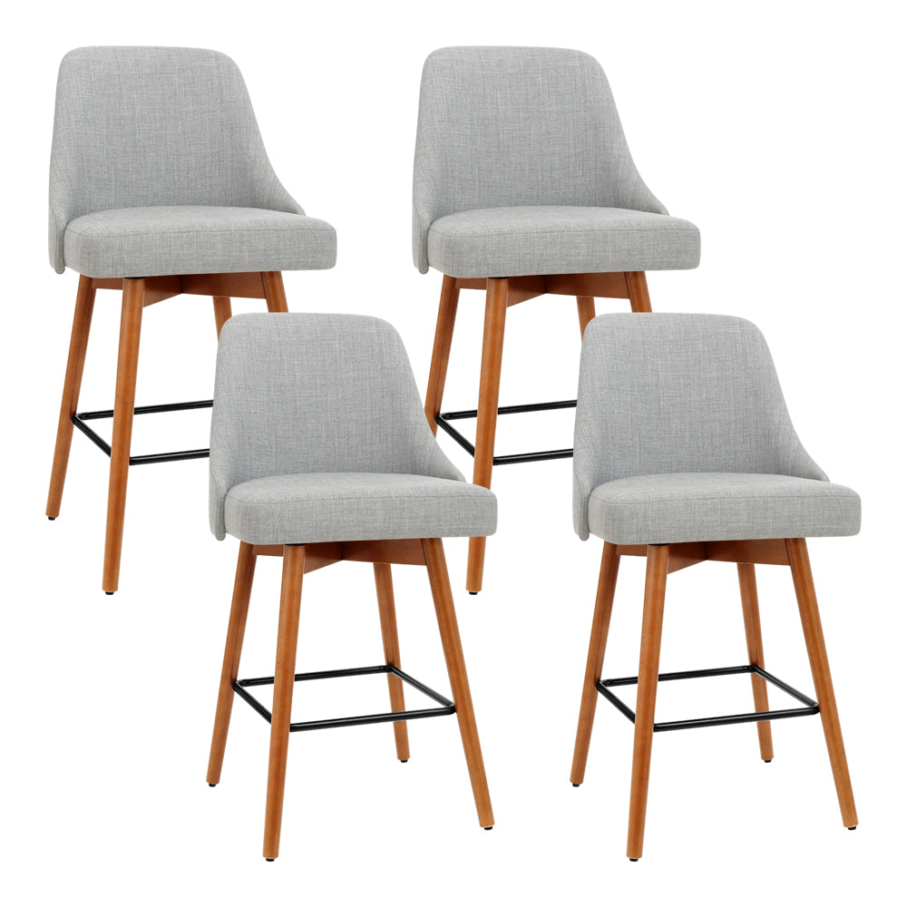 Artiss Set of 4 Wooden Fabric Bar Stools Square Footrest - Light Grey - Notbrand