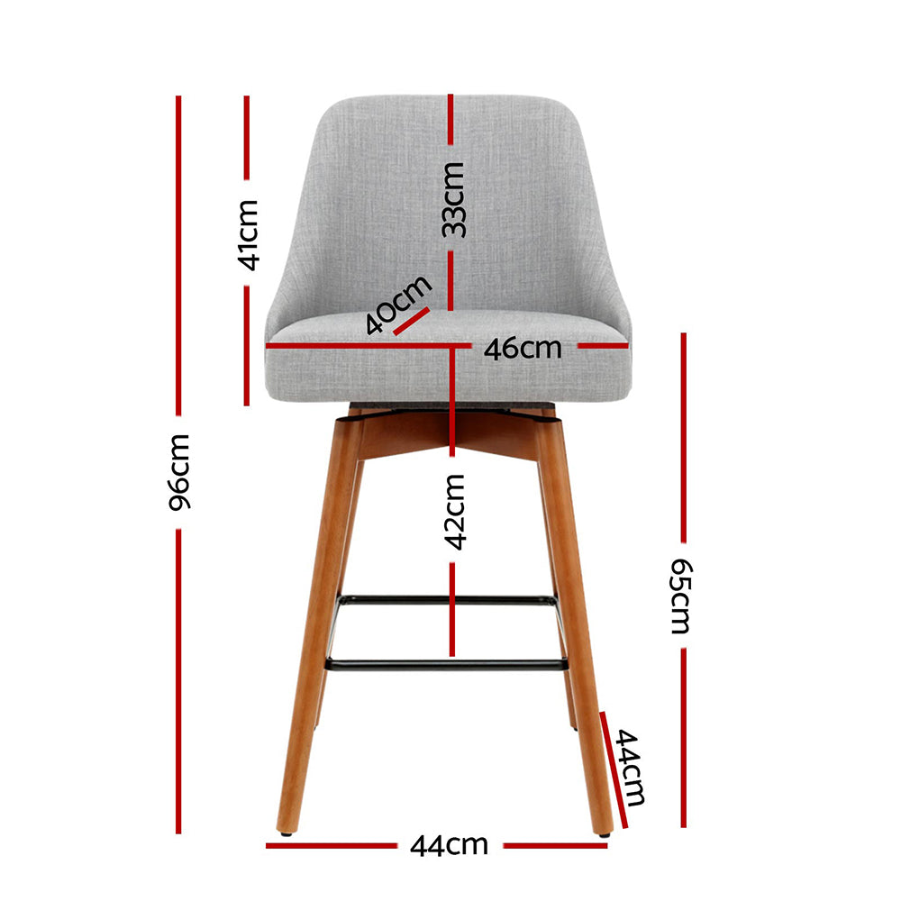 Artiss Set of 4 Wooden Fabric Bar Stools Square Footrest - Light Grey - Notbrand