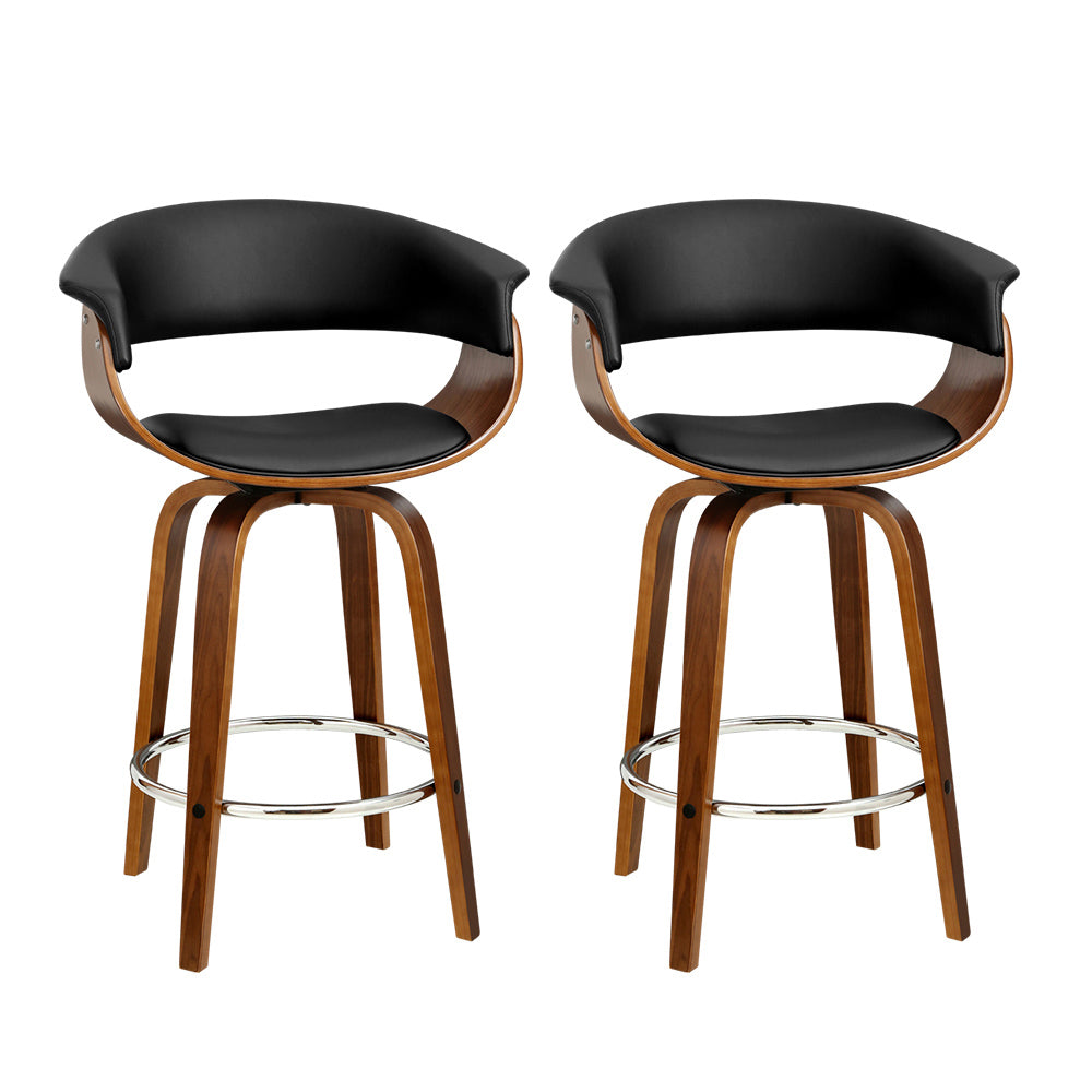 Artiss Set of 2 Swivel PU Leather Bar Stool - Wood and Black - Notbrand