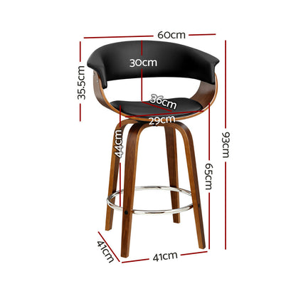 Artiss Set of 2 Swivel PU Leather Bar Stool - Wood and Black - Notbrand