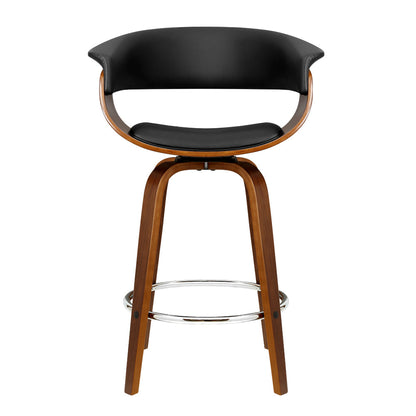 Artiss Set of 2 Swivel PU Leather Bar Stool - Wood and Black - Notbrand