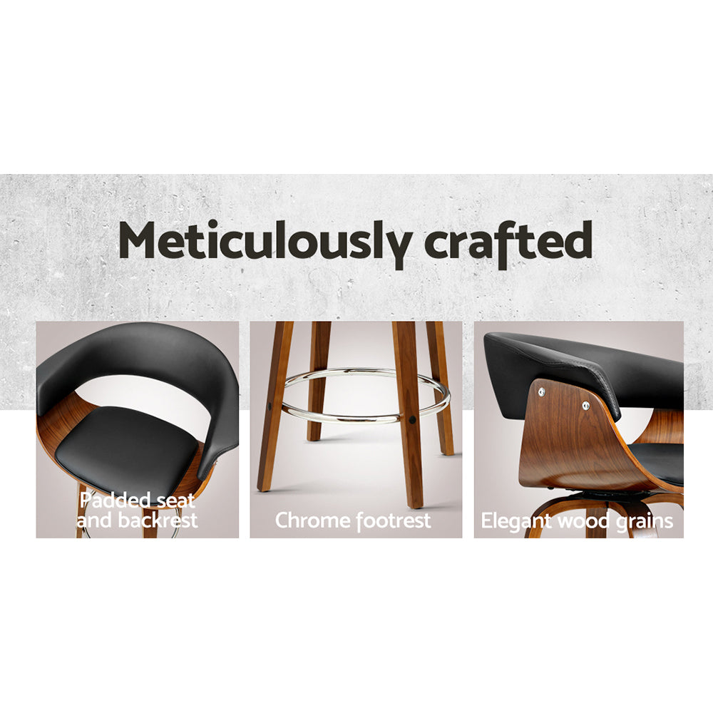 Artiss Set of 2 Swivel PU Leather Bar Stool - Wood and Black - Notbrand