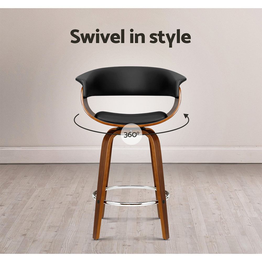 Artiss Set of 2 Swivel PU Leather Bar Stool - Wood and Black - Notbrand