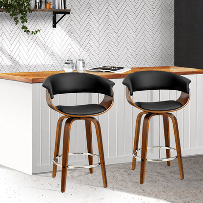 Artiss Set of 2 Swivel PU Leather Bar Stool - Wood and Black - Notbrand