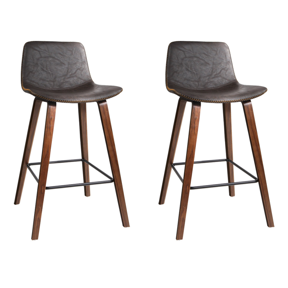 Artiss PU Leather Bar Stools Square Footrest in Wood & Brown - Set of 2 - Notbrand