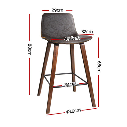 Artiss PU Leather Bar Stools Square Footrest in Wood & Brown - Set of 2 - Notbrand