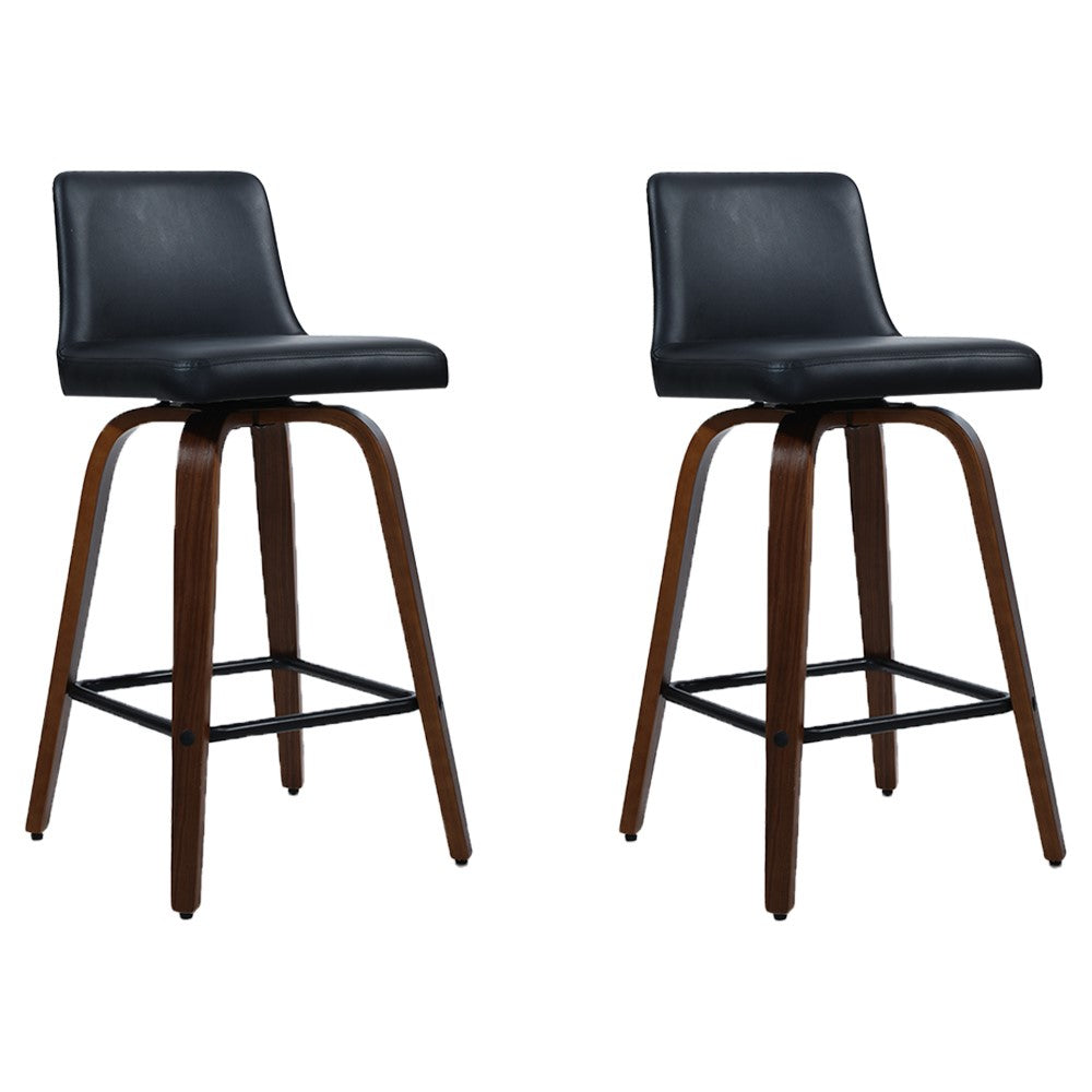 Artiss Wooden Pu Leather Bar Stool in Black and Brown - Set of 2