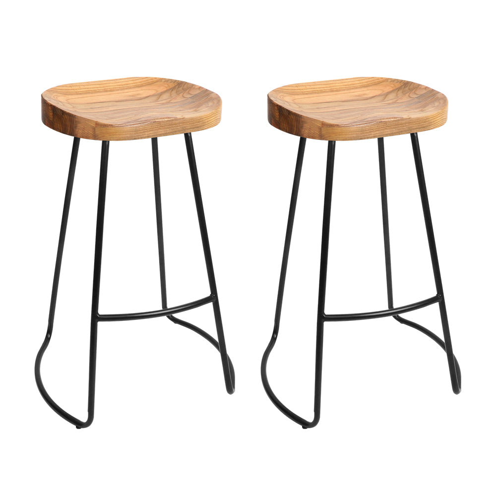 Artiss Elm Wood Backless Bar Stools 75cm in Black & Light Natural - Set of 2 - Notbrand