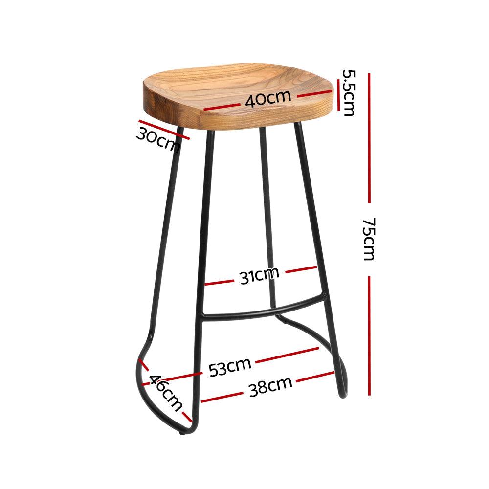 Artiss Elm Wood Backless Bar Stools 75cm in Black & Light Natural - Set of 2 - Notbrand