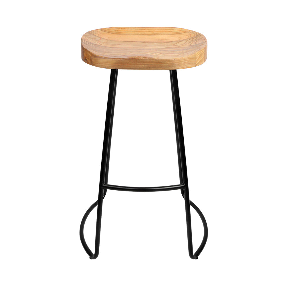 Artiss Elm Wood Backless Bar Stools 75cm in Black & Light Natural - Set of 2 - Notbrand