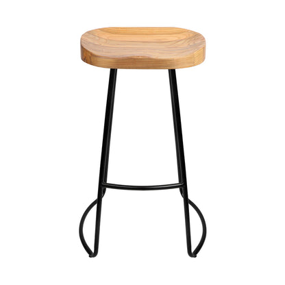 Artiss Elm Wood Backless Bar Stools 75cm in Black & Light Natural - Set of 2 - Notbrand