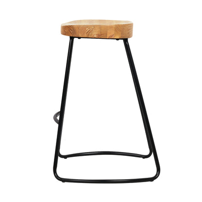 Artiss Elm Wood Backless Bar Stools 75cm in Black & Light Natural - Set of 2 - Notbrand