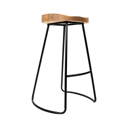 Artiss Elm Wood Backless Bar Stools 75cm in Black & Light Natural - Set of 2 - Notbrand