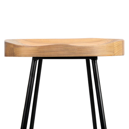 Artiss Elm Wood Backless Bar Stools 75cm in Black & Light Natural - Set of 2 - Notbrand