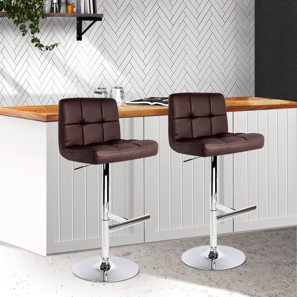 Artiss PU Leather Gas Lifted Bar Stools in Chocolate Brown - Set of 2 - Notbrand