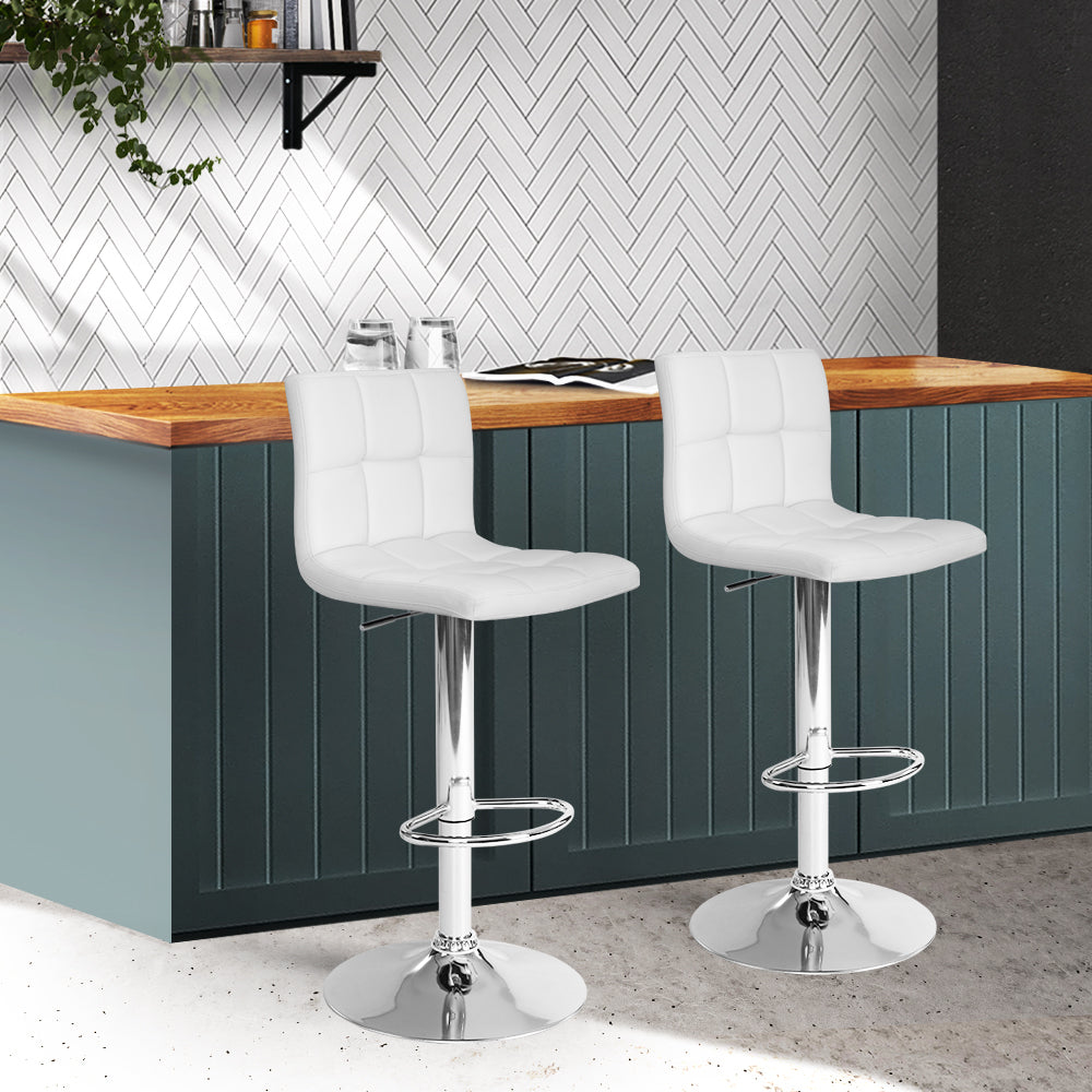 Artiss PU Leather Gas Lifted Bar Stools in White - Set of 2 - Notbrand