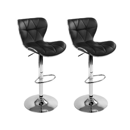 Artiss PU Leather Patterned Bar Stools in Black & Chrome - Set of 2 - Notbrand