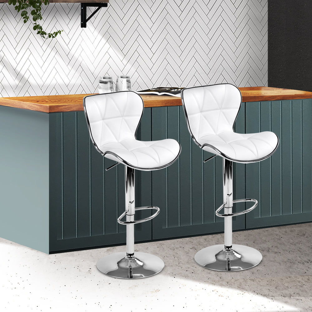 Artiss PU Leather Patterned Bar Stools in White & Chrome - Set of 2 - Notbrand