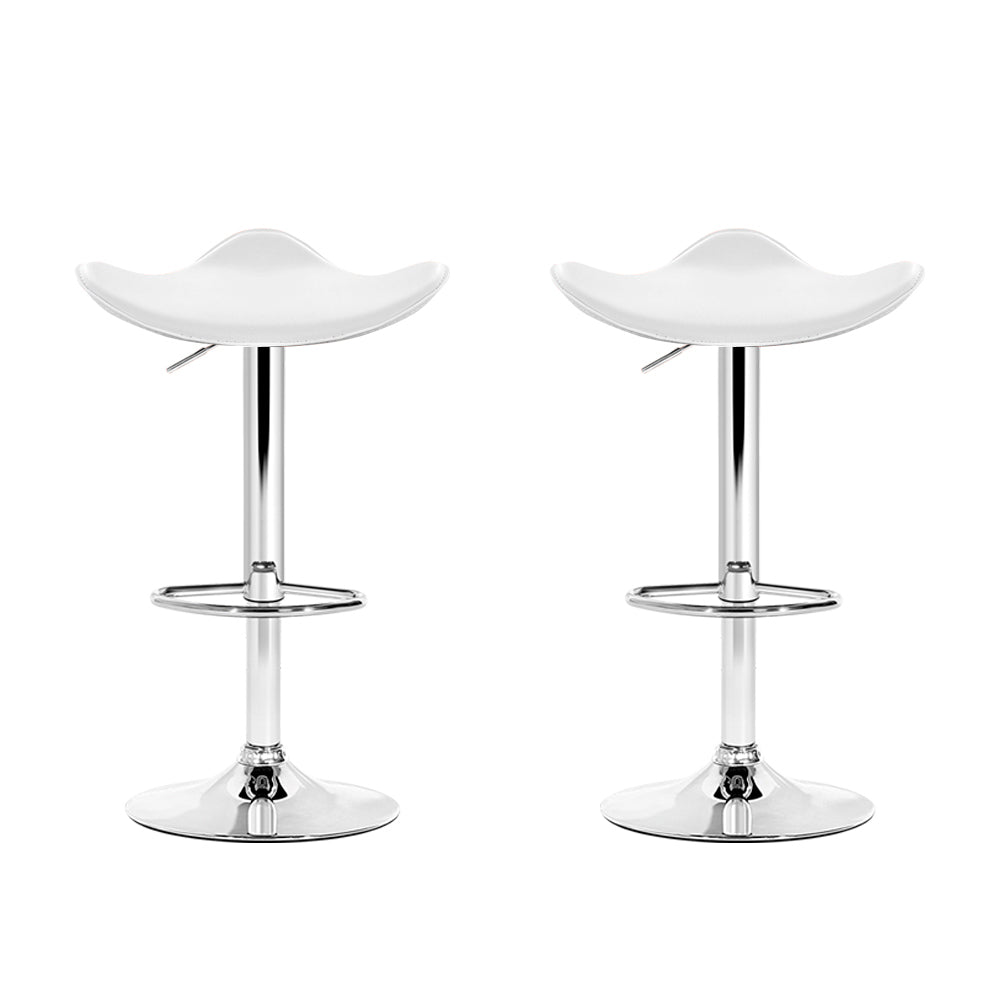 Artiss PU Leather Gas Lift Bar Stools in White & Chrome - Set of 2 - Notbrand