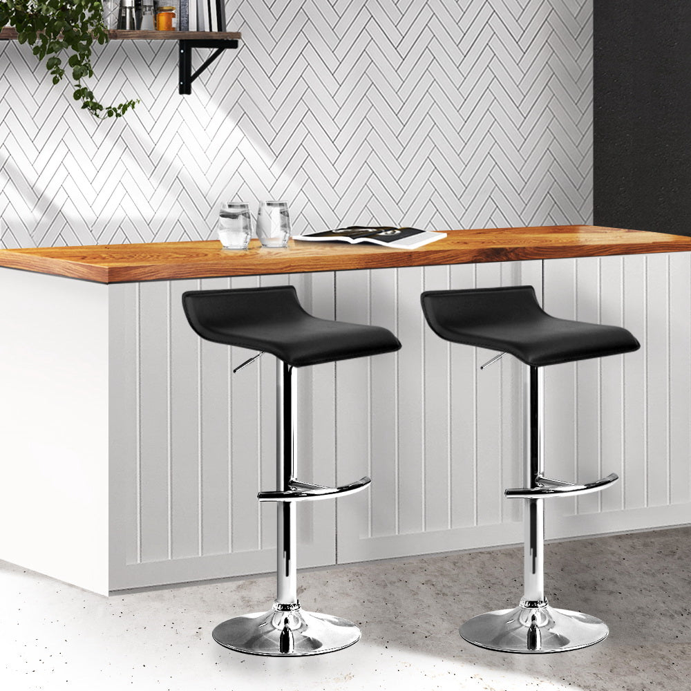 Artiss PU Leather Wave Style Bar Stools in Black - Set of 2 - Notbrand