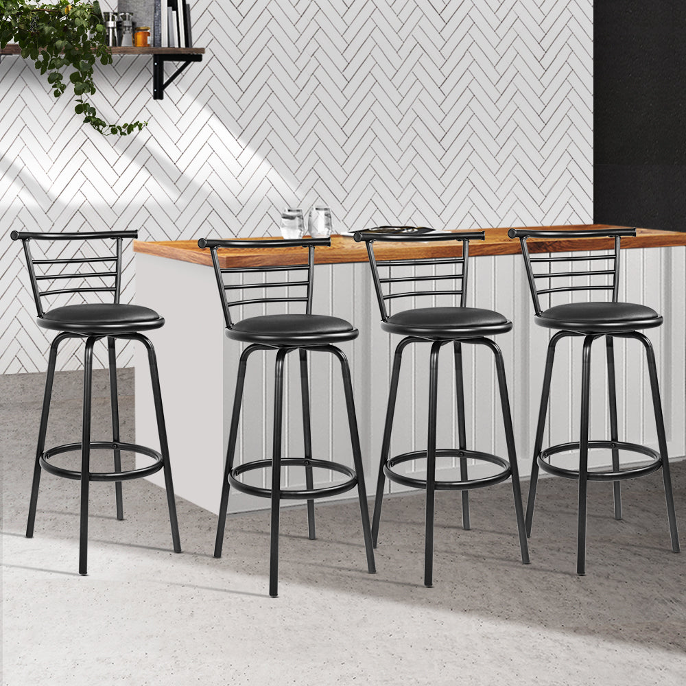 Artiss Set of 4 PU Leather Bar Stools - Black and Steel - Notbrand