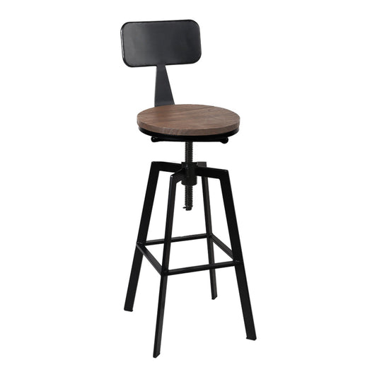 Artiss Rustic Industrial Style Metal Bar Stool - Black and Wood - Notbrand