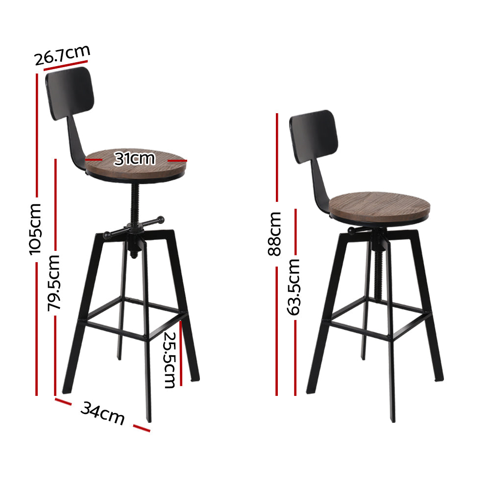 Artiss Rustic Industrial Style Metal Bar Stool - Black and Wood - Notbrand