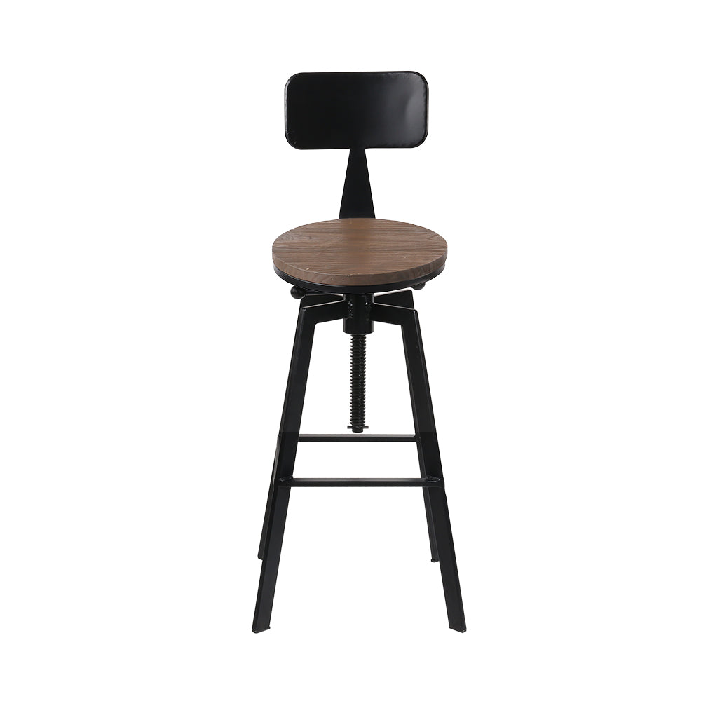 Artiss Rustic Industrial Style Metal Bar Stool - Black and Wood - Notbrand