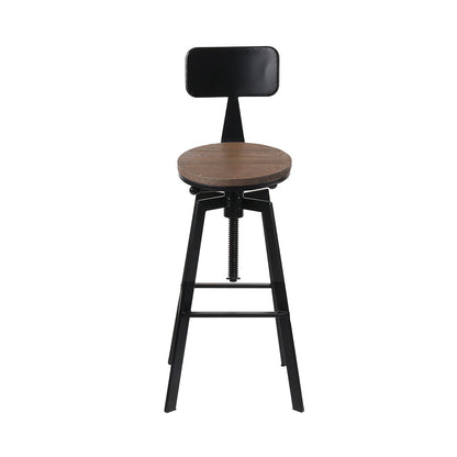 Artiss Rustic Industrial Style Metal Bar Stool - Black and Wood - Notbrand