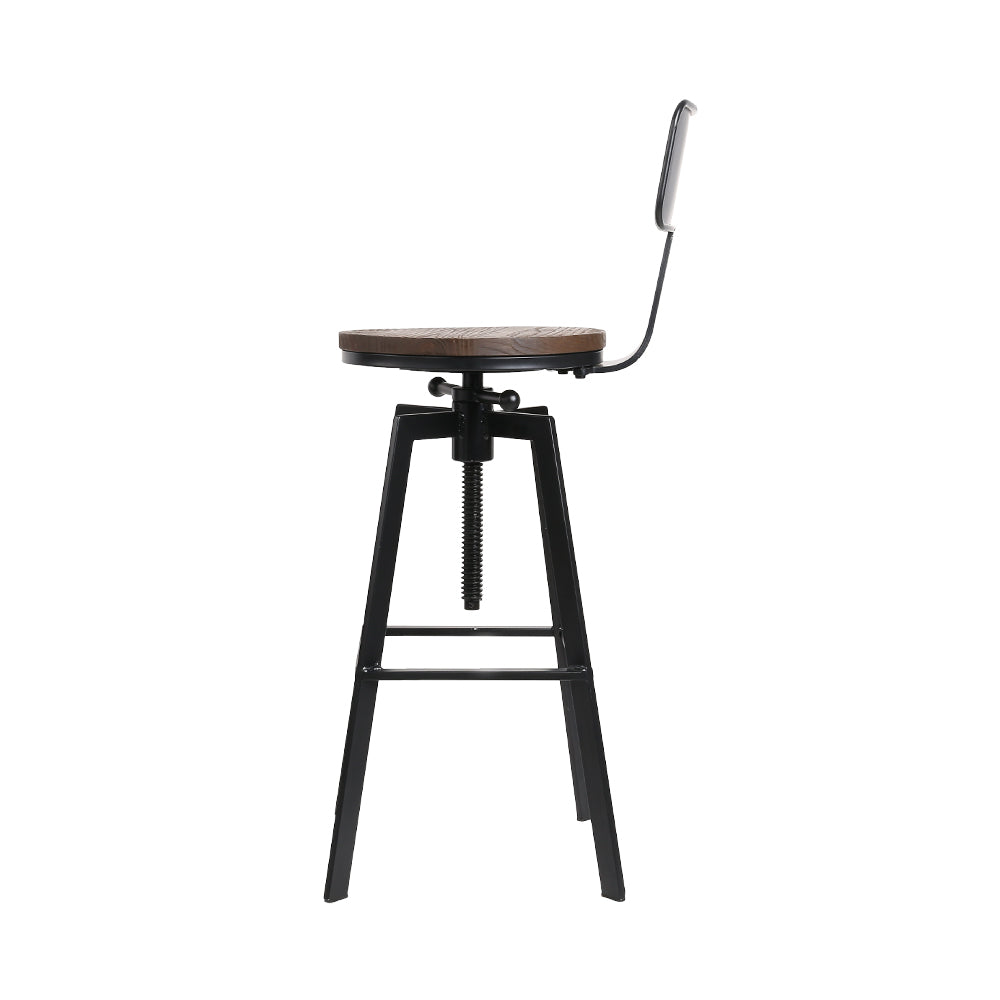 Artiss Rustic Industrial Style Metal Bar Stool - Black and Wood - Notbrand