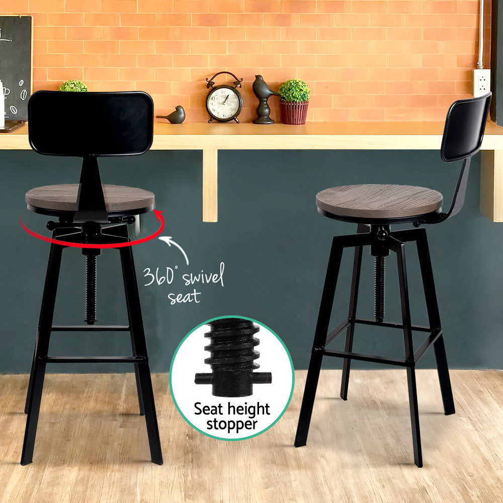 Artiss Rustic Industrial Style Metal Bar Stool - Black and Wood - Notbrand