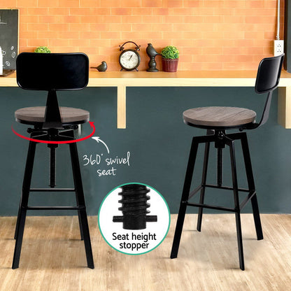 Artiss Rustic Industrial Style Metal Bar Stool - Black and Wood - Notbrand