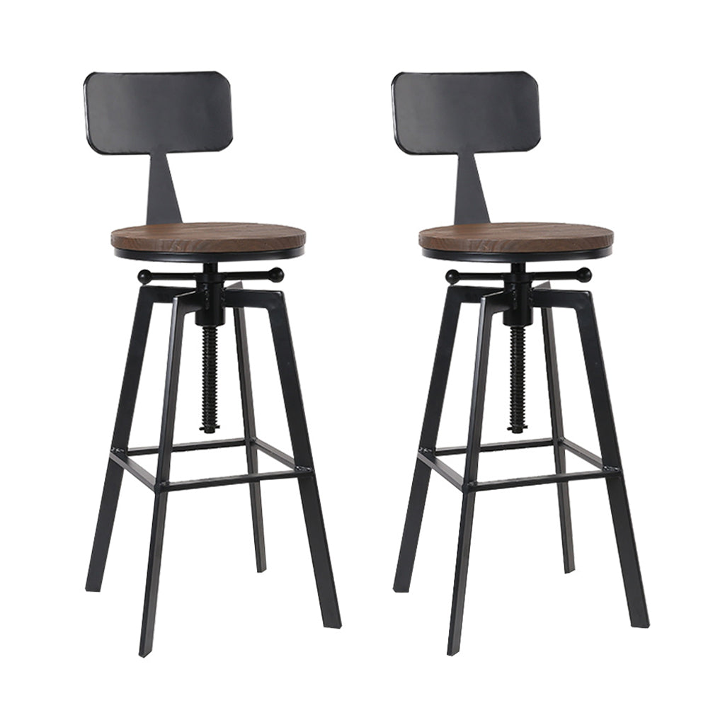 Artiss Set of 2 Rustic Industrial Style Metal Bar Stool - Black and Wood - Notbrand