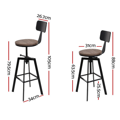 Artiss Set of 2 Rustic Industrial Style Metal Bar Stool - Black and Wood - Notbrand