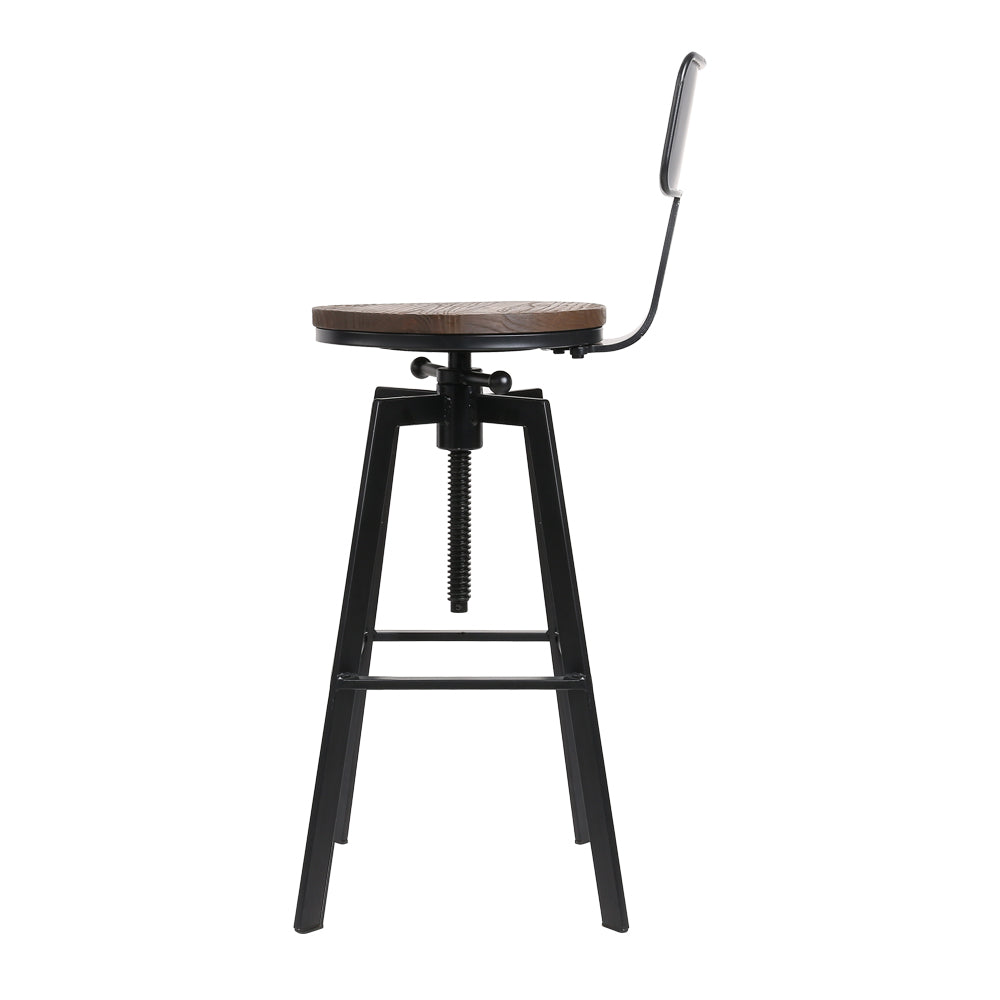 Artiss Set of 2 Rustic Industrial Style Metal Bar Stool - Black and Wood - Notbrand