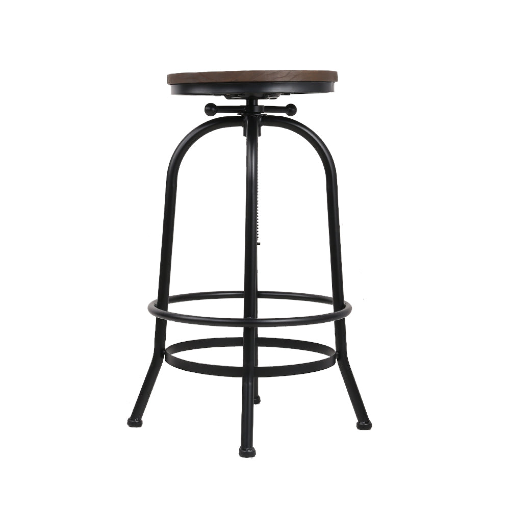 Artiss Set of 2 Bar Stool Industrial Round Seat Wood Metal - Black and Brown - Notbrand