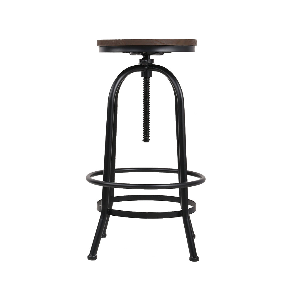 Artiss Set of 2 Bar Stool Industrial Round Seat Wood Metal - Black and Brown - Notbrand