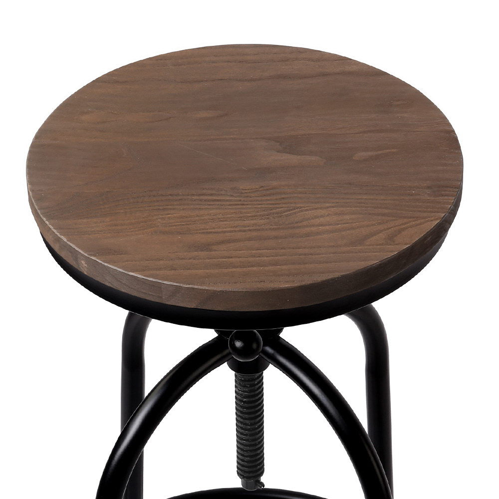 Artiss Set of 2 Bar Stool Industrial Round Seat Wood Metal - Black and Brown - Notbrand