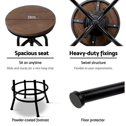 Artiss Set of 2 Bar Stool Industrial Round Seat Wood Metal - Black and Brown - Notbrand