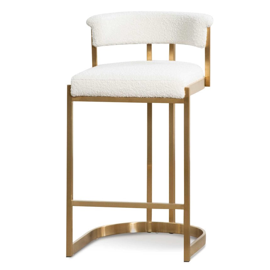 Rahela Boucle Bar Stool With Golden Base - Ivory White - Notbrand