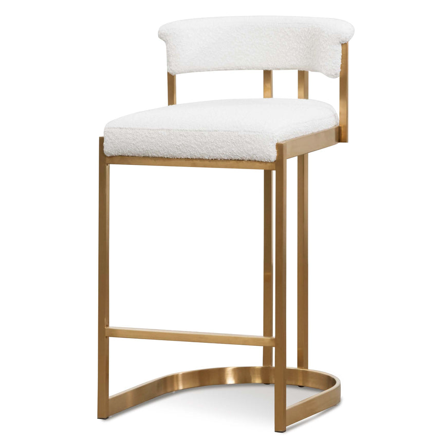 Rahela Boucle Bar Stool With Golden Base - Ivory White - Notbrand