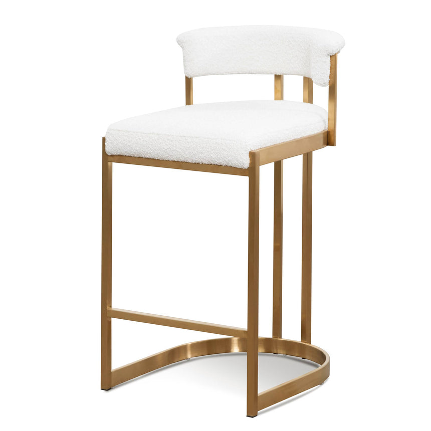 Rahela Boucle Bar Stool With Golden Base - Ivory White - Notbrand