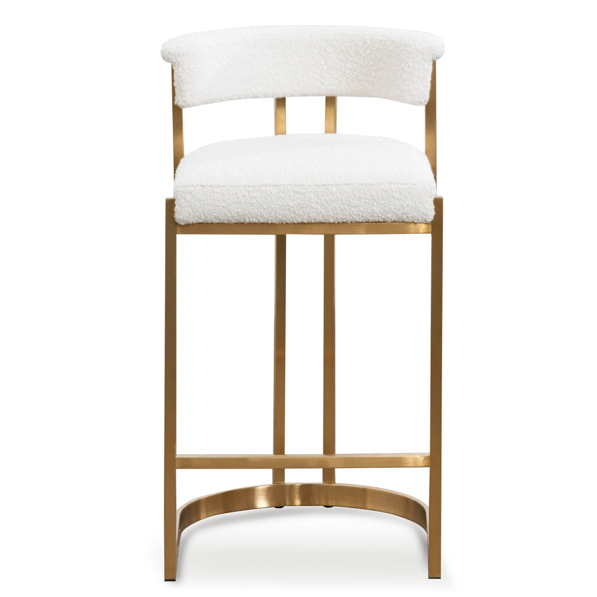 Rahela Boucle Bar Stool With Golden Base - Ivory White - Notbrand